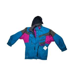 Vintage Nevica Ski Jacket Colorblock Teal Purple Gray 80s 90s Winter Size 46